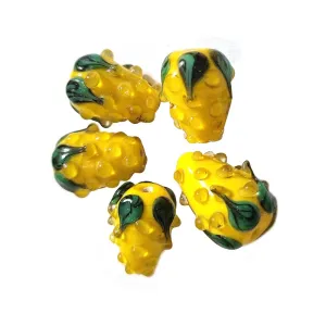 6 PCS PKG. Yellow, STRAWBERRY BEADS HANDMADE LAMPWORK GLASS BEADS