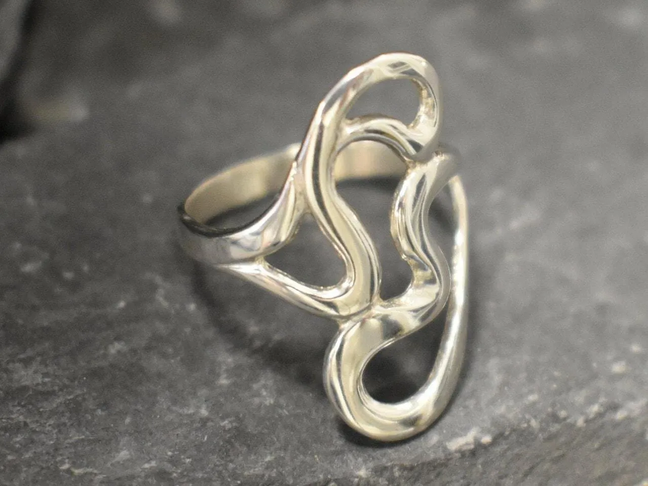 Abstract Heart Ring -  Long Artistic Ring, Statement Silver Ring