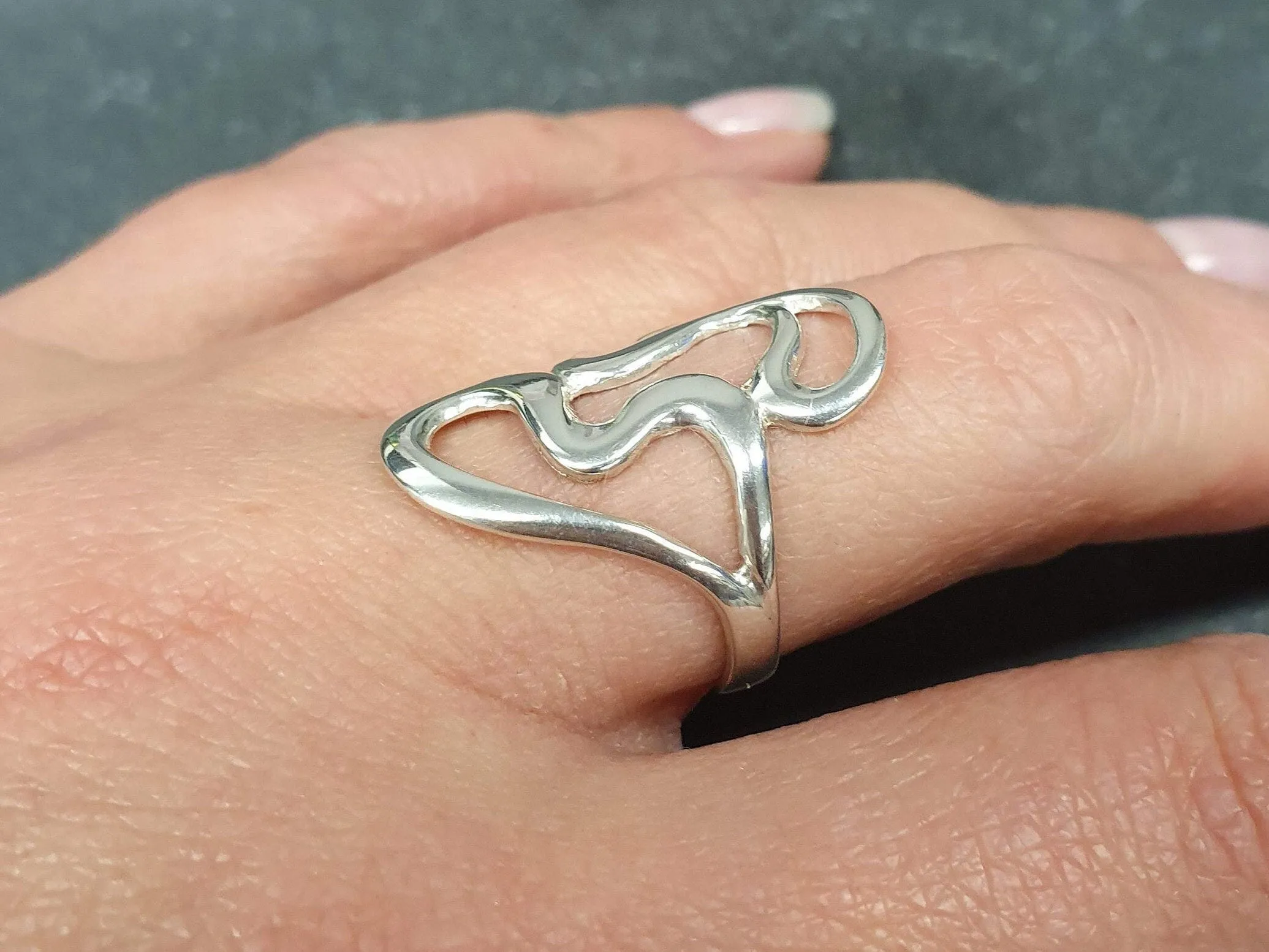 Abstract Heart Ring -  Long Artistic Ring, Statement Silver Ring