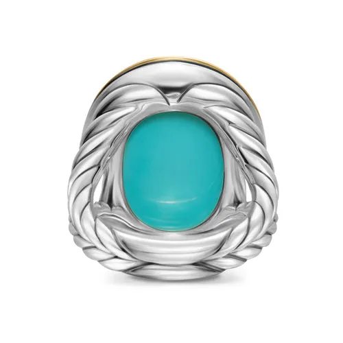 Albion Oval Ring in Sterling Silver with 18K Yellow Gold and Turquoise, Size 6