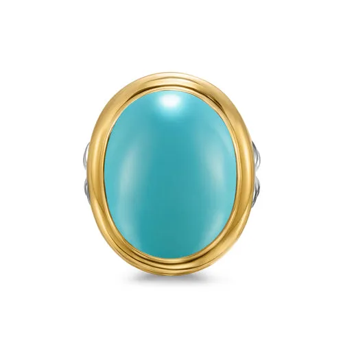 Albion Oval Ring in Sterling Silver with 18K Yellow Gold and Turquoise, Size 6