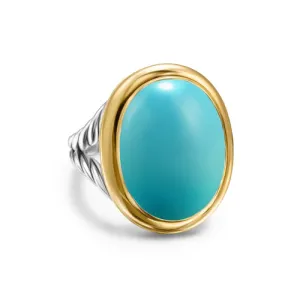 Albion Oval Ring in Sterling Silver with 18K Yellow Gold and Turquoise, Size 6