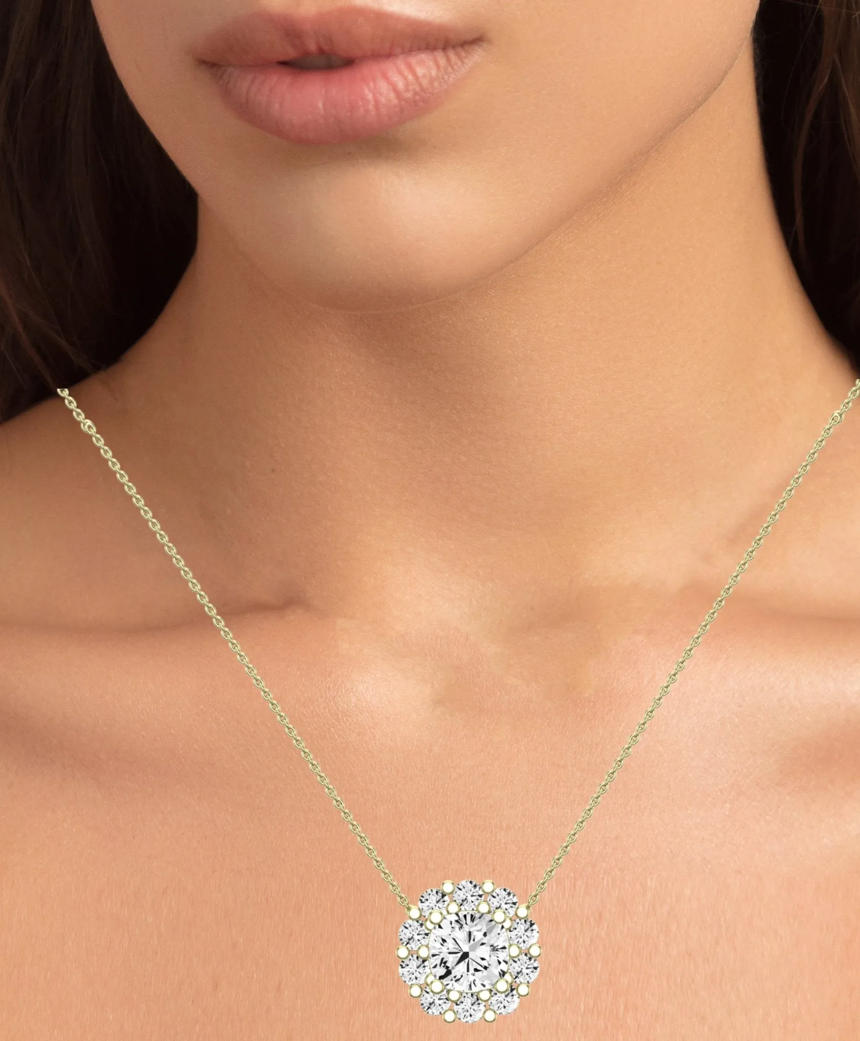 Angelwing Cushion Cut Lab Diamond Halo Necklace