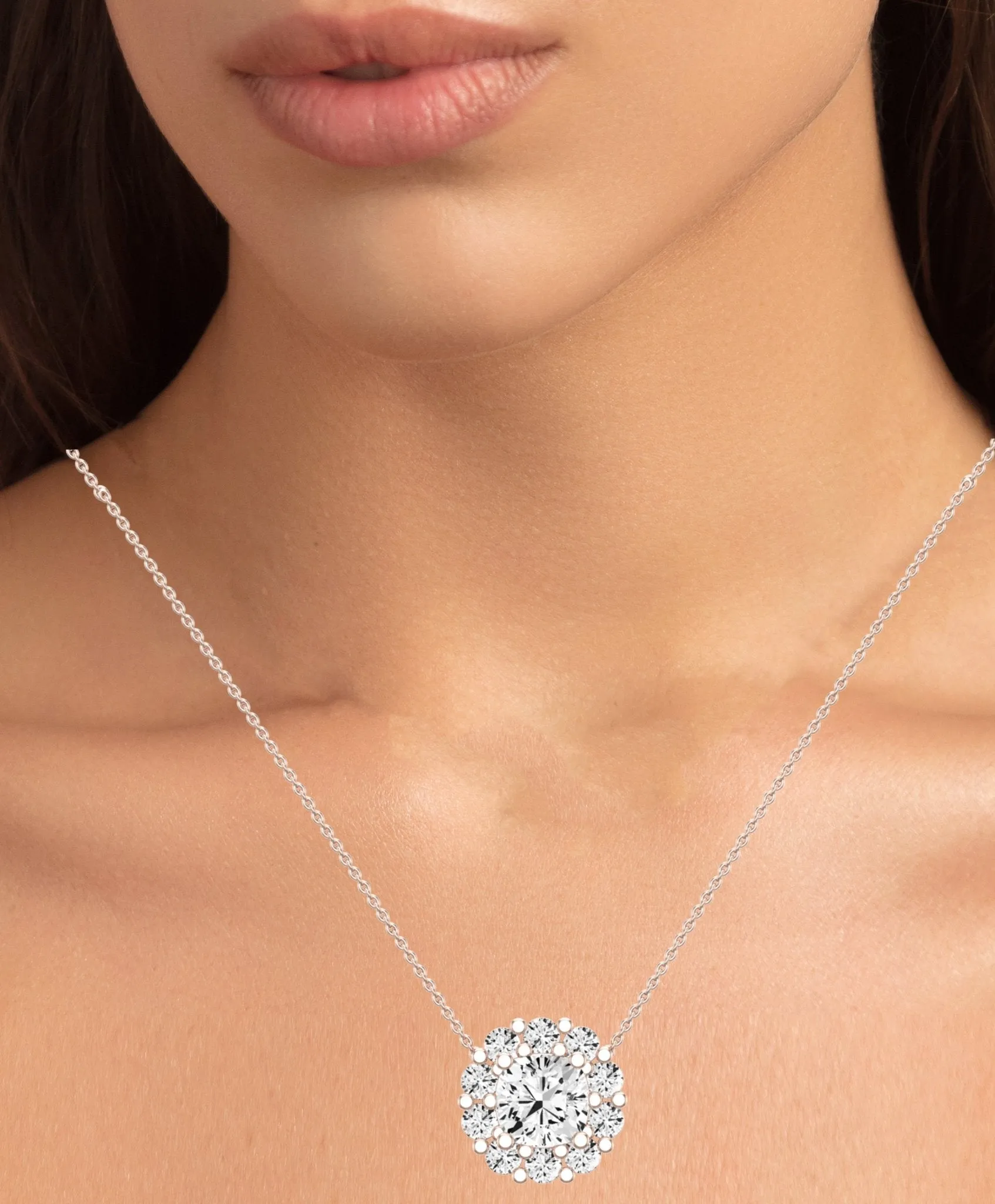 Angelwing Cushion Cut Lab Diamond Halo Necklace