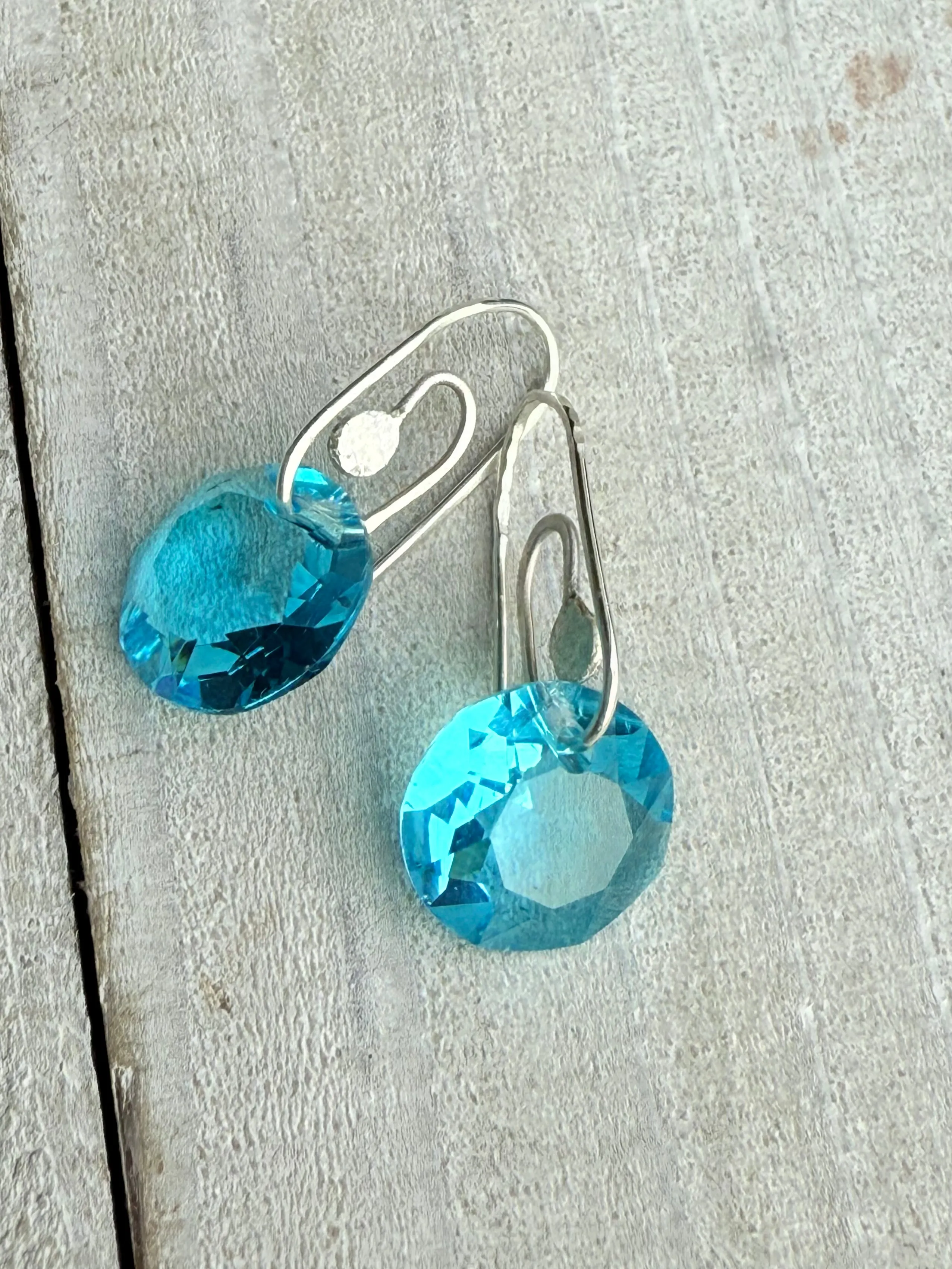 Aquamarine Sterling Silver Paperclip Earrings