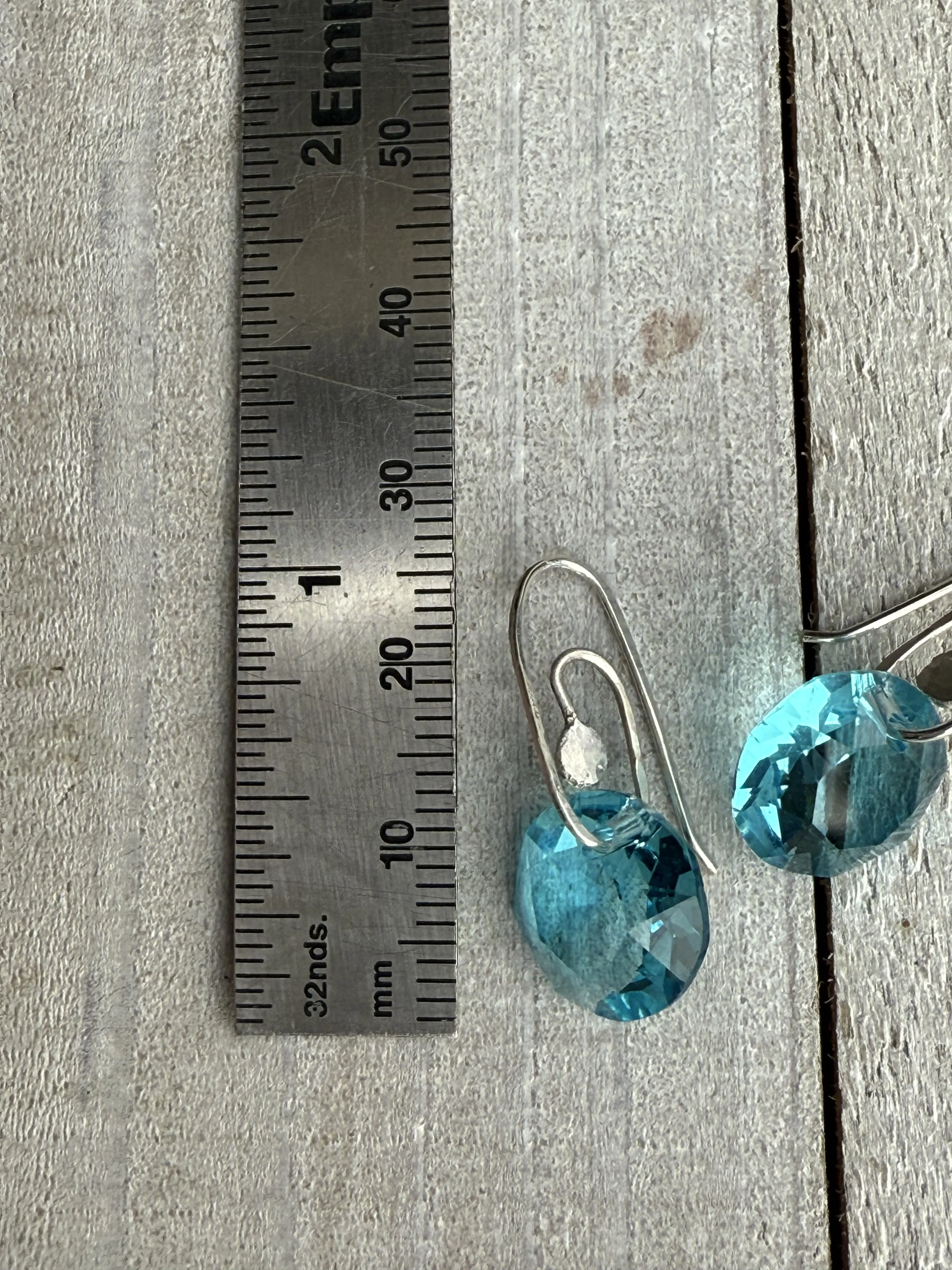 Aquamarine Sterling Silver Paperclip Earrings