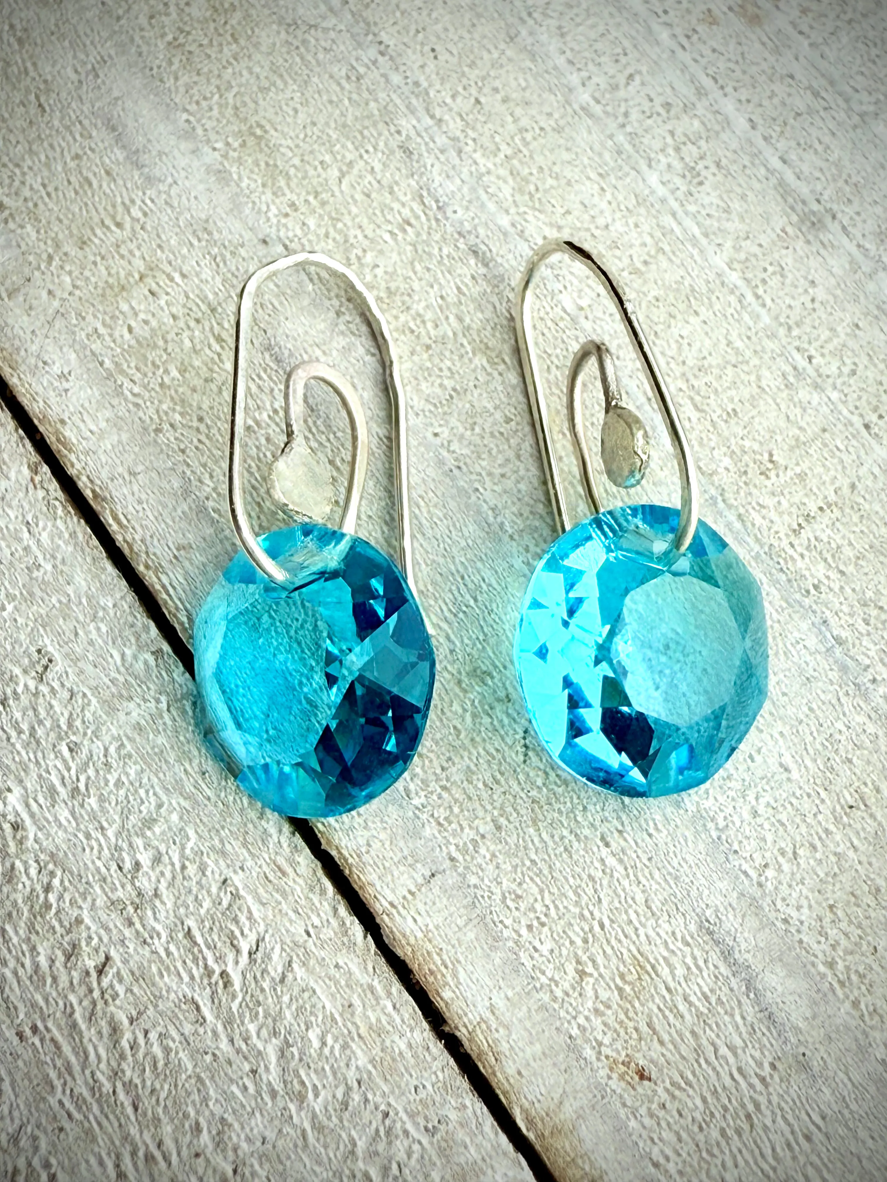 Aquamarine Sterling Silver Paperclip Earrings