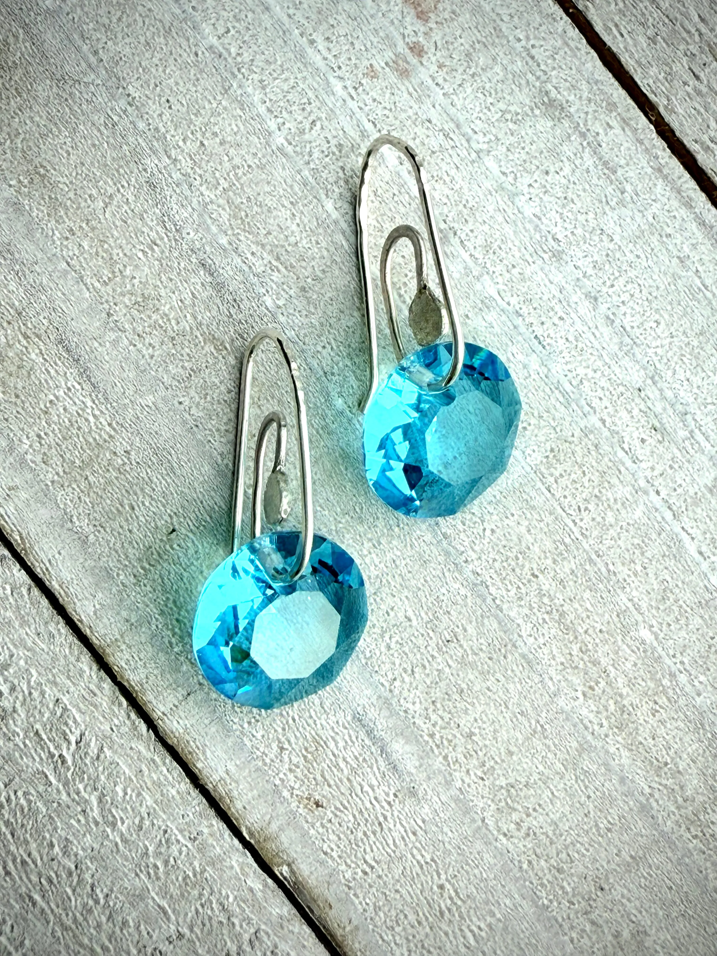 Aquamarine Sterling Silver Paperclip Earrings