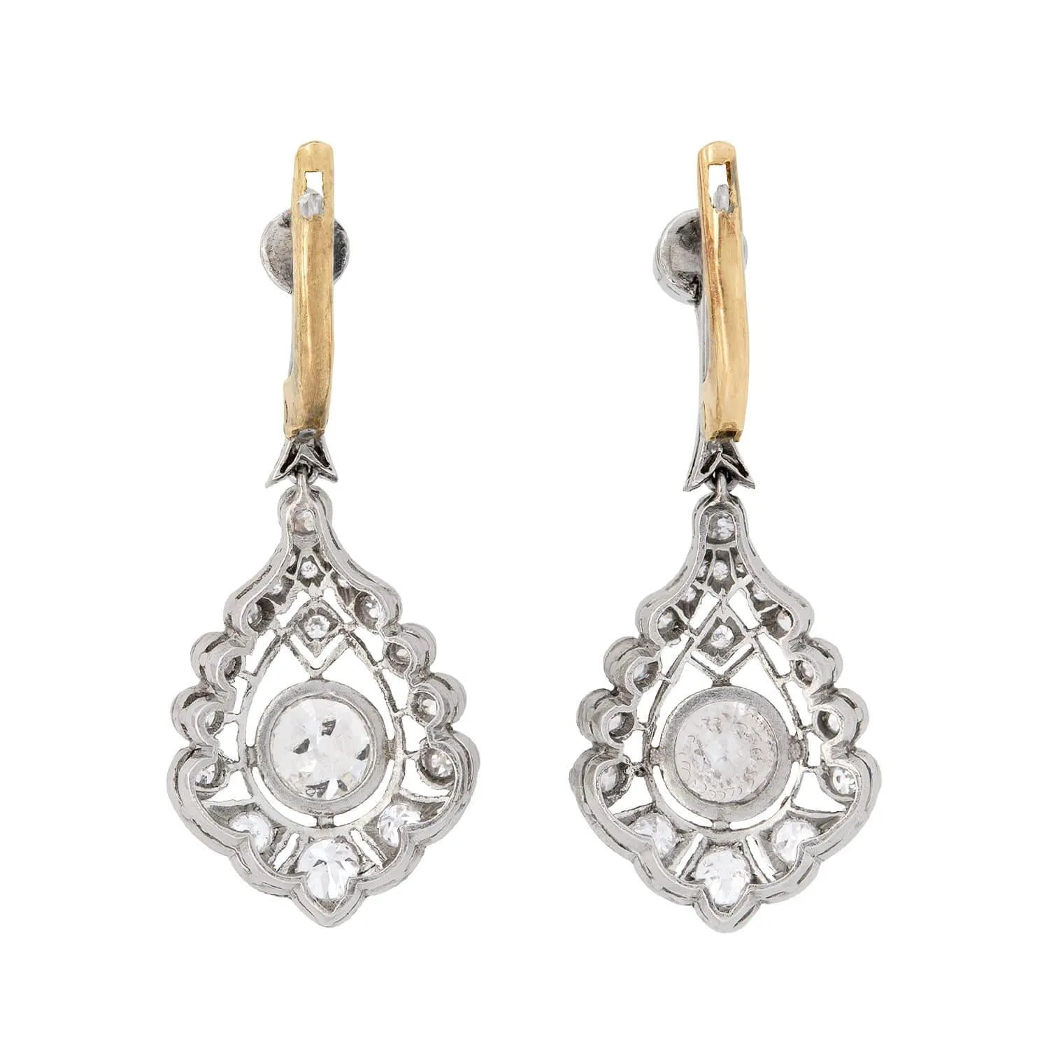 Art Deco Platinum Diamond Teardrop Dangle Earrings