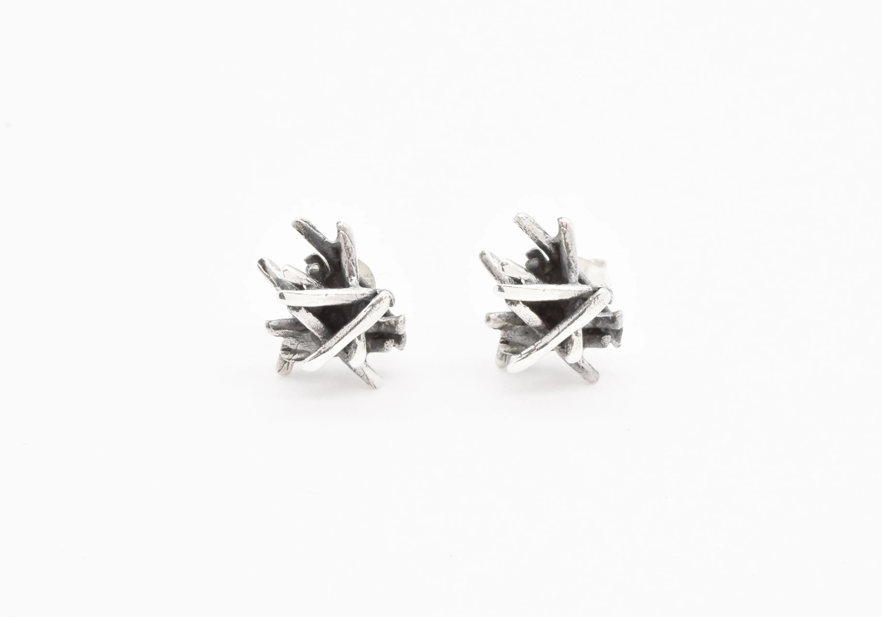 Artistic Silver Earrings - Branch Earrings - Modern Silver Studs