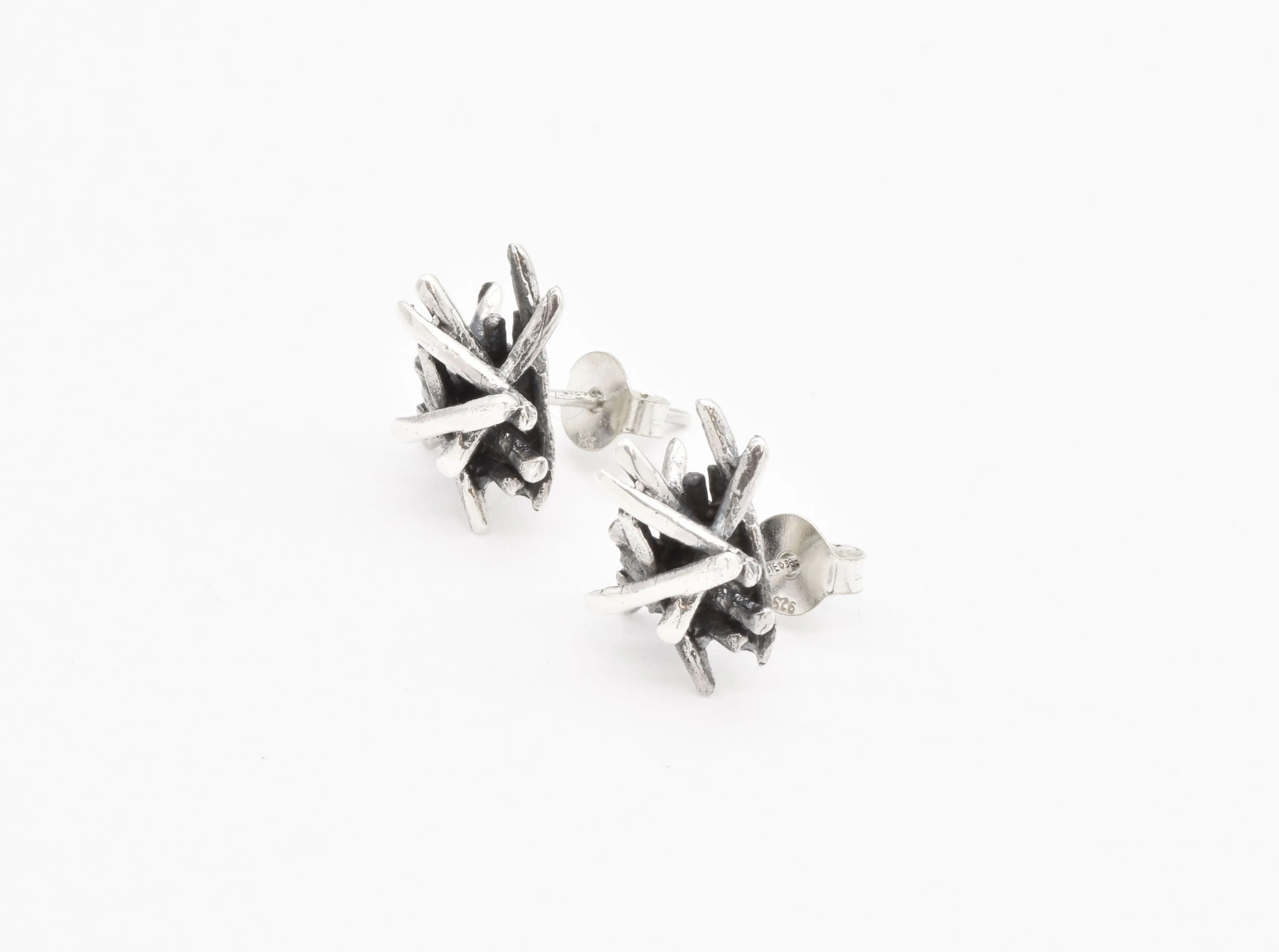 Artistic Silver Earrings - Branch Earrings - Modern Silver Studs