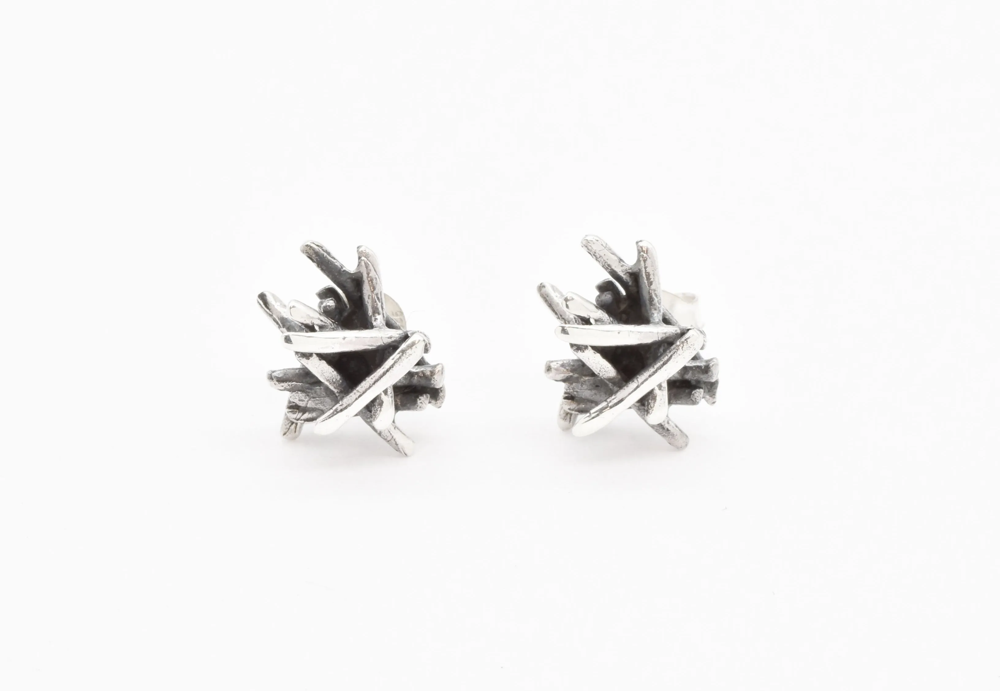 Artistic Silver Earrings - Branch Earrings - Modern Silver Studs