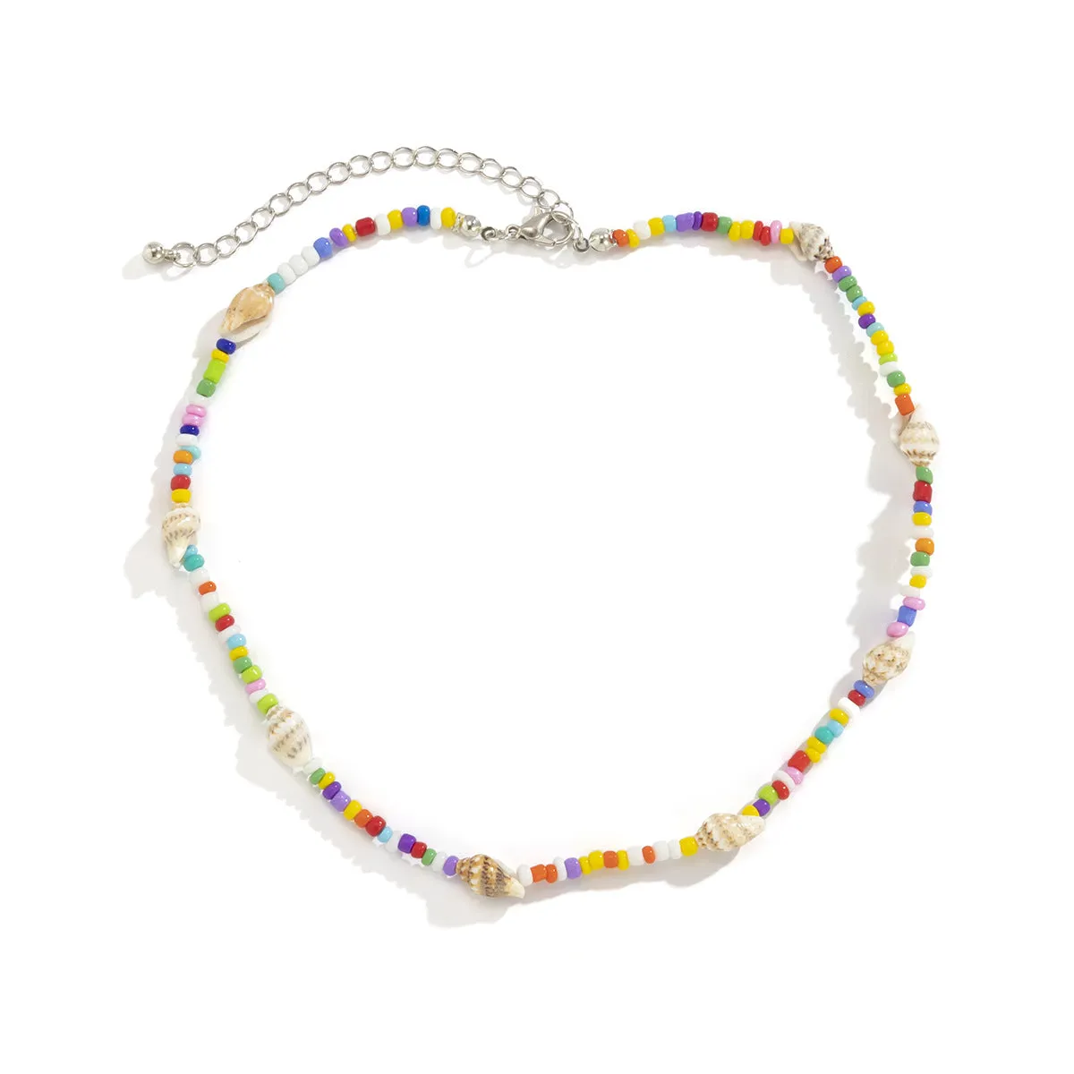 Beach Simple Hit Color Rice Bead Conch Shell Necklace