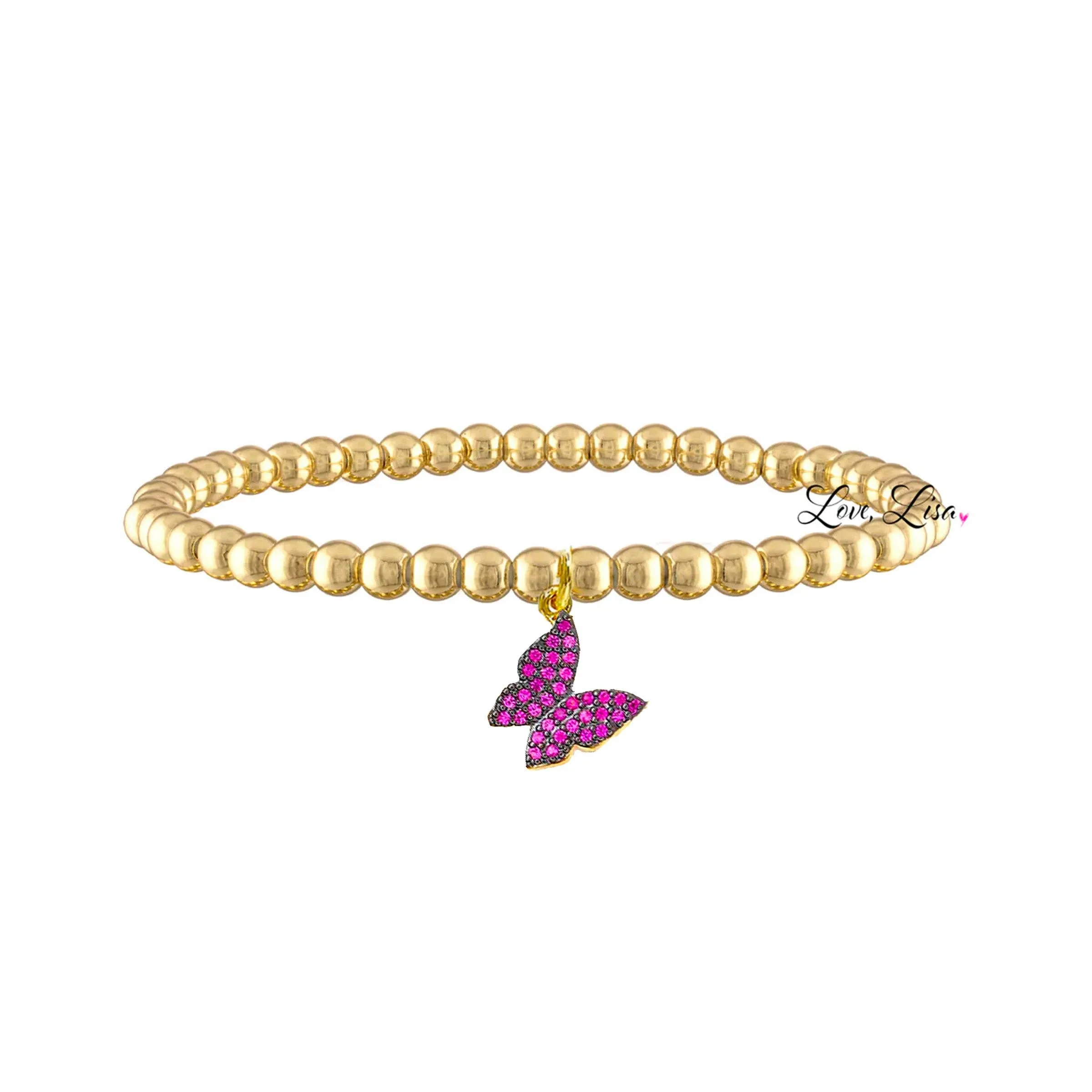 Betty Butterfly CZ  4mm Stretch Ball Bracelet