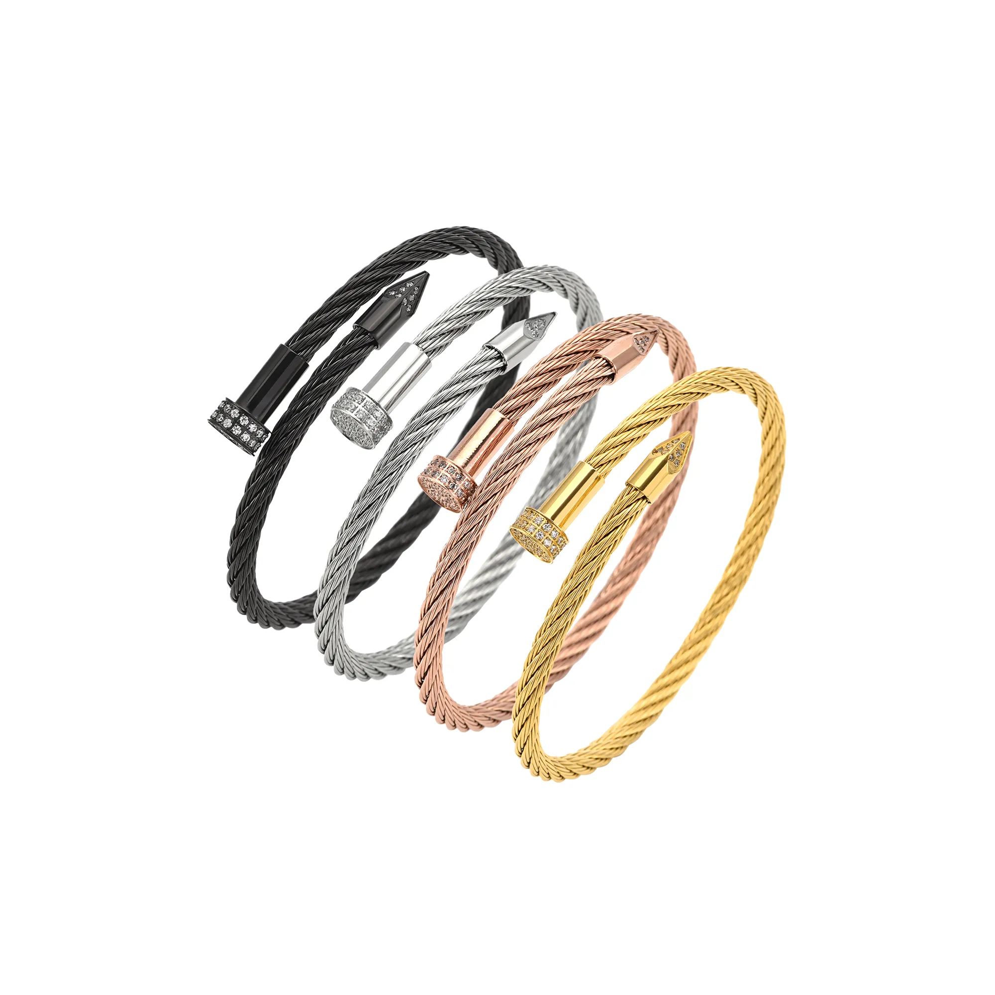 BG005RG B.Tiff Rose Gold Pavé Pointe Cable Bangle Bracelet