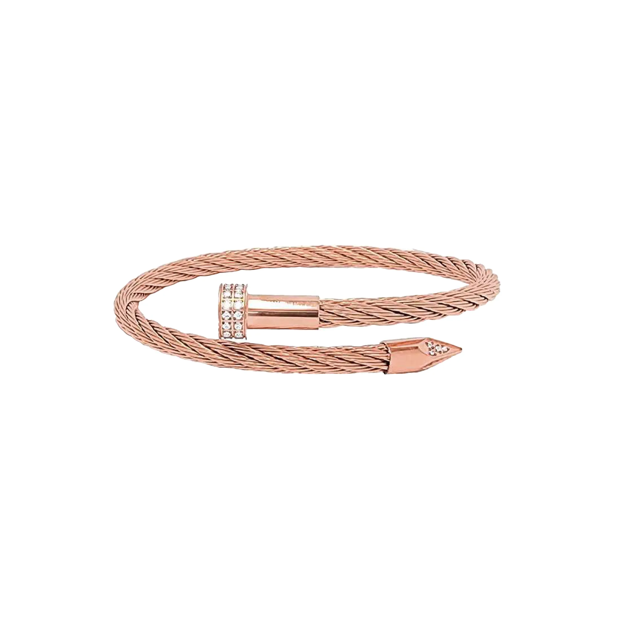 BG005RG B.Tiff Rose Gold Pavé Pointe Cable Bangle Bracelet