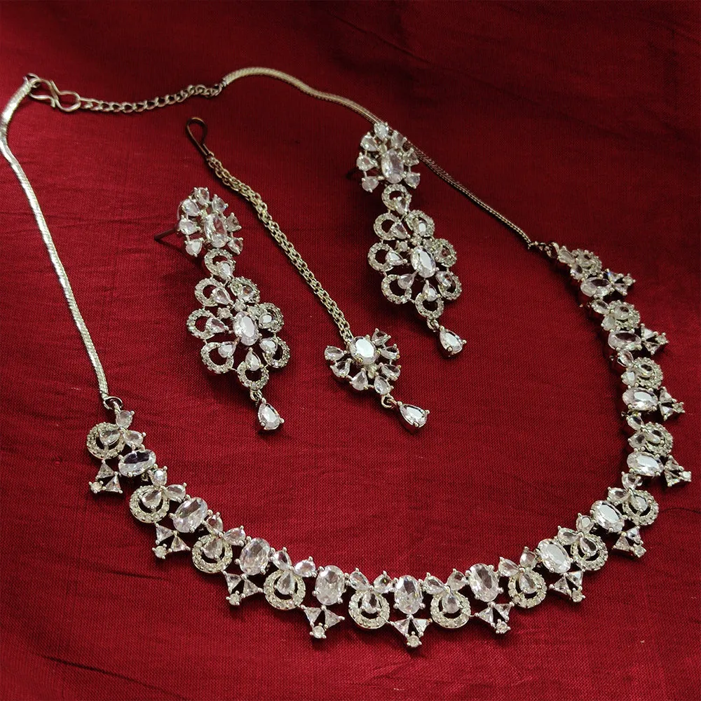 Bhavi Jewel Silver Plated Ad Stone Neckalce Set