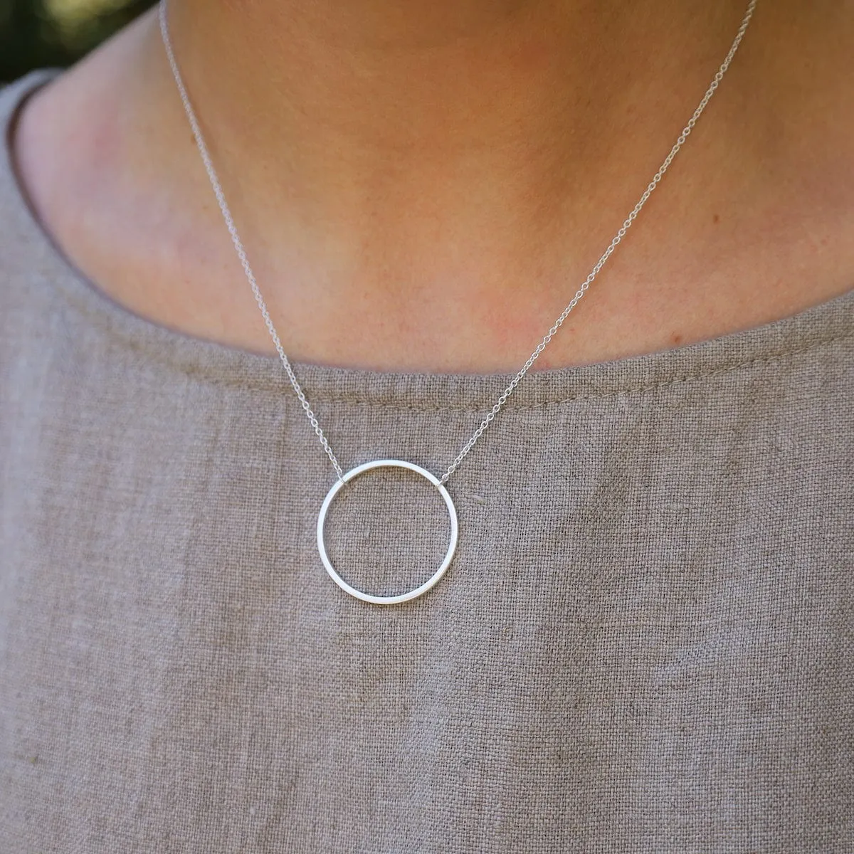 Big Wire Circle Necklace in Brushed Sterling Silver