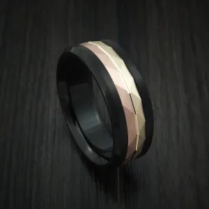 Black Cobalt and 14k Yellow and Rose Gold Inlay Custom Made Men's Band