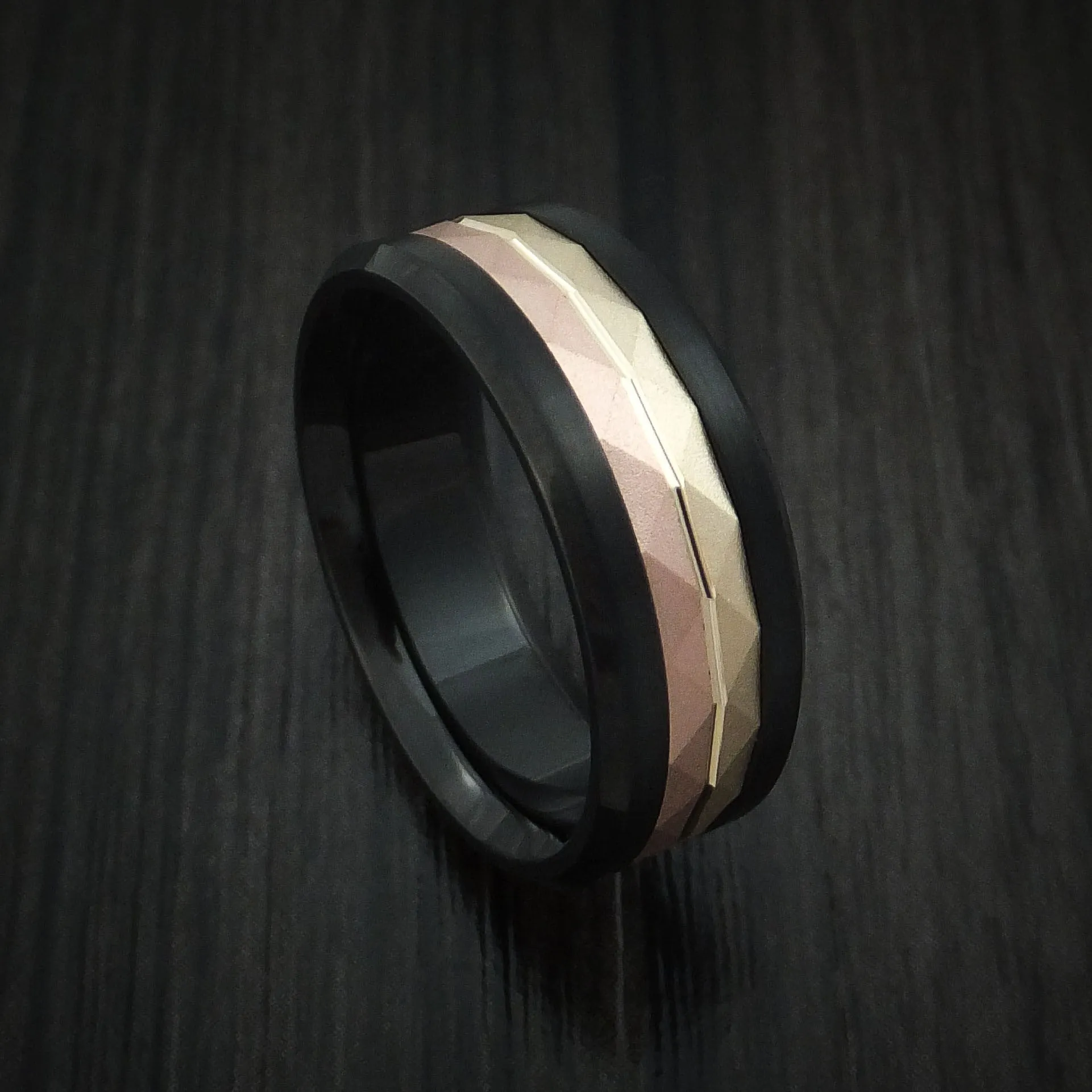 Black Cobalt and 14k Yellow and Rose Gold Inlay Custom Made Men's Band