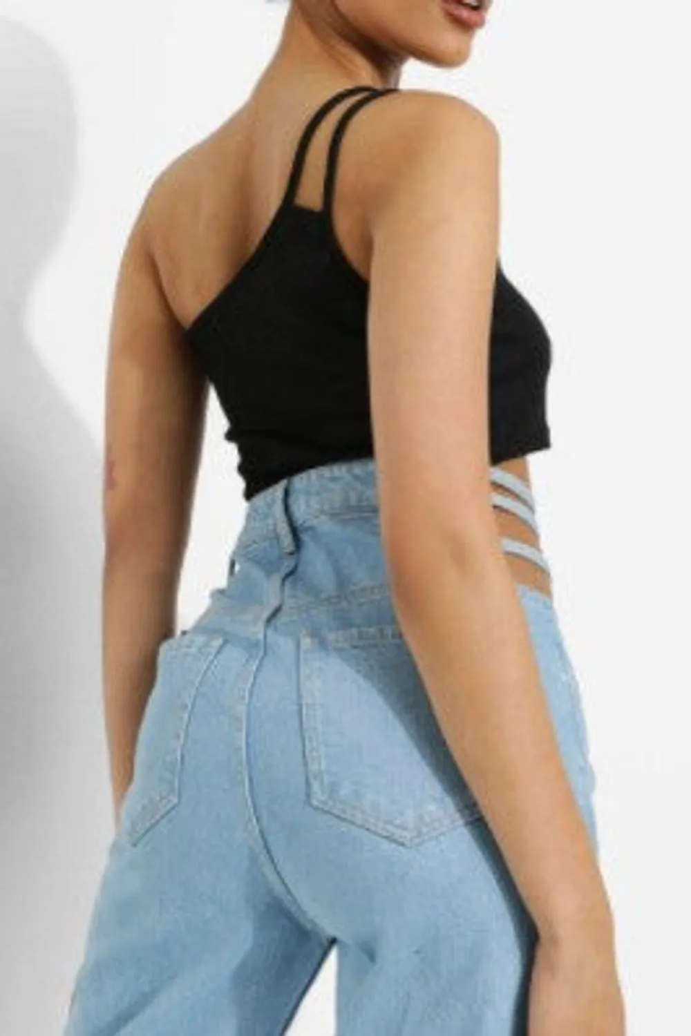 Black One Shoulder Rib Crop Top