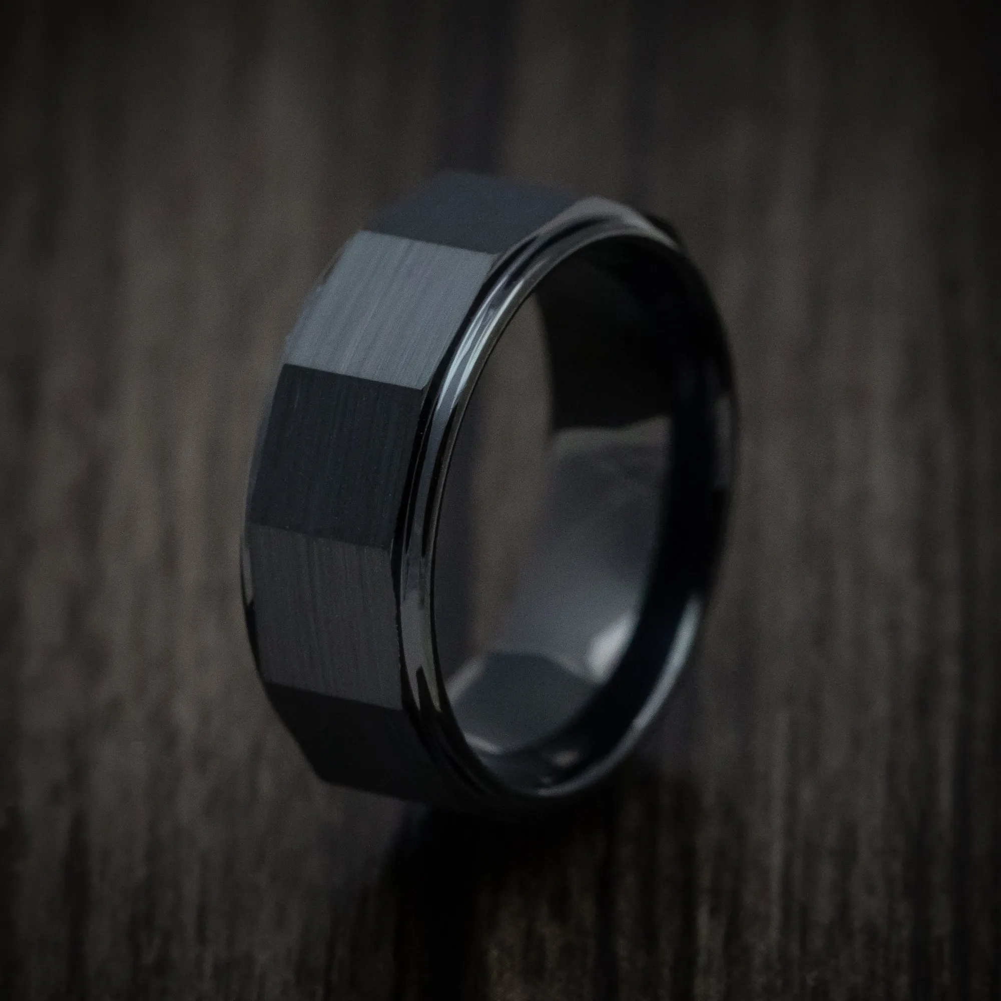 Black Tungsten Carbide Geometric Men’s Ring Custom Made Band