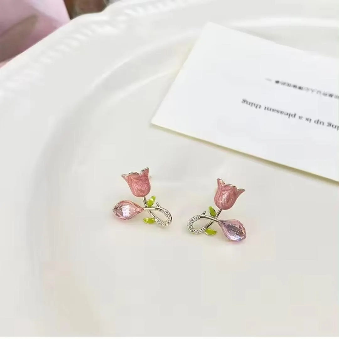 Blooming Tulip Crystal Stud Earrings