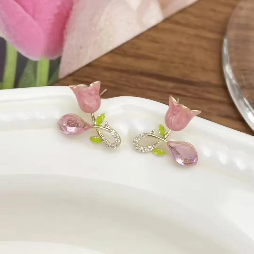 Blooming Tulip Crystal Stud Earrings