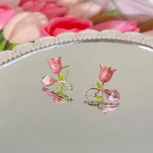 Blooming Tulip Crystal Stud Earrings