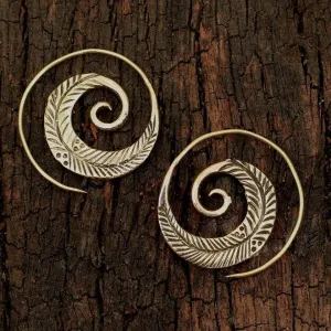 Brass Feather Spiral Earring