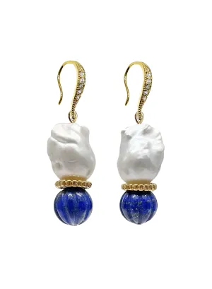 Classic Baroque Pearls with Pumpkin-Shaped Lapis Earrings LE024