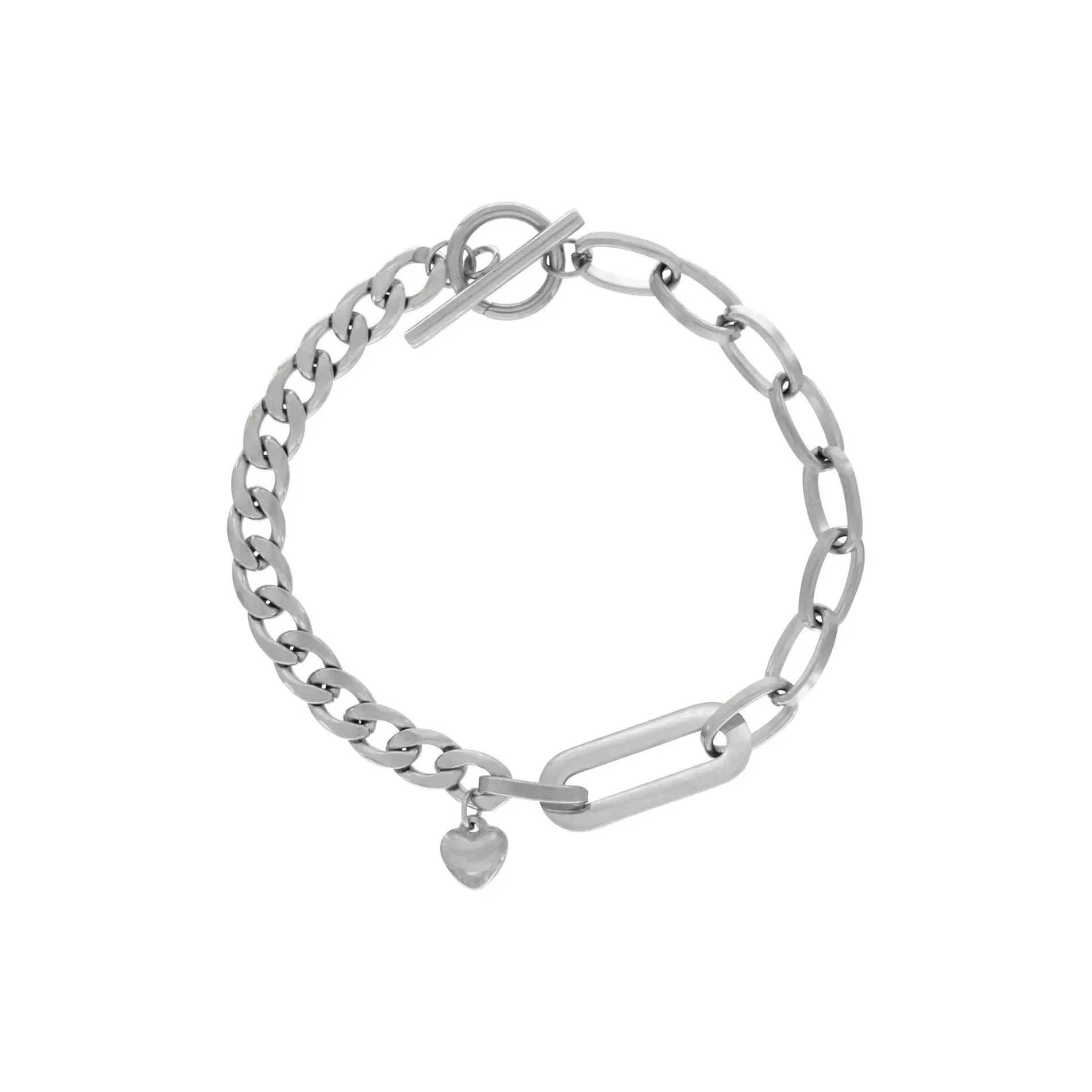 Courage Waterproof T-Bar Heart Bracelet Silver Plating