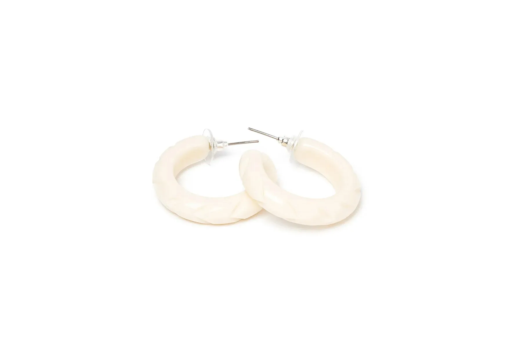 Cream Heavy Carve Hoop Earrings by Splendette