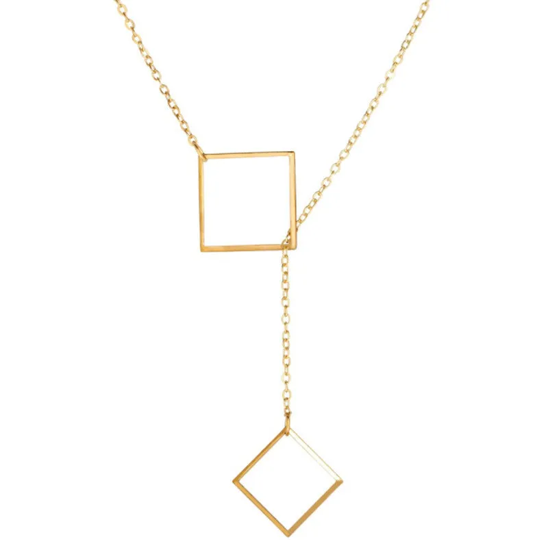 Creative Retro Simple Geometric Square Pendant Necklace