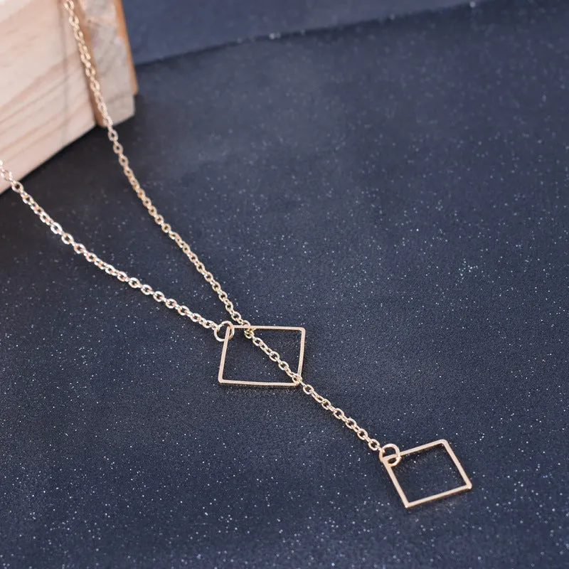 Creative Retro Simple Geometric Square Pendant Necklace