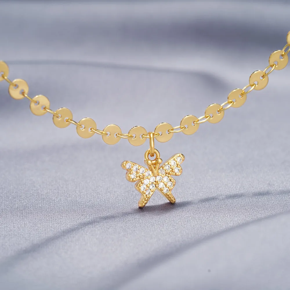 Dainty 14k Gold Plated Adjustable Anklets- Butterfly