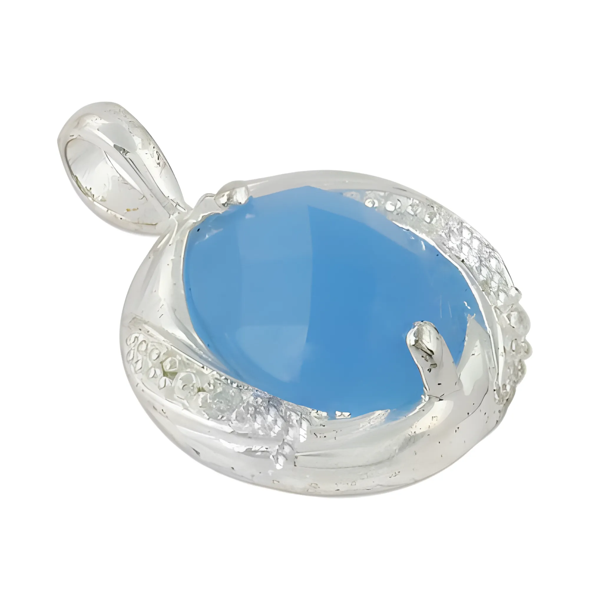 Delicate Blue Chalcedony & Cubic Zirconia Gemstone Silver Pendant