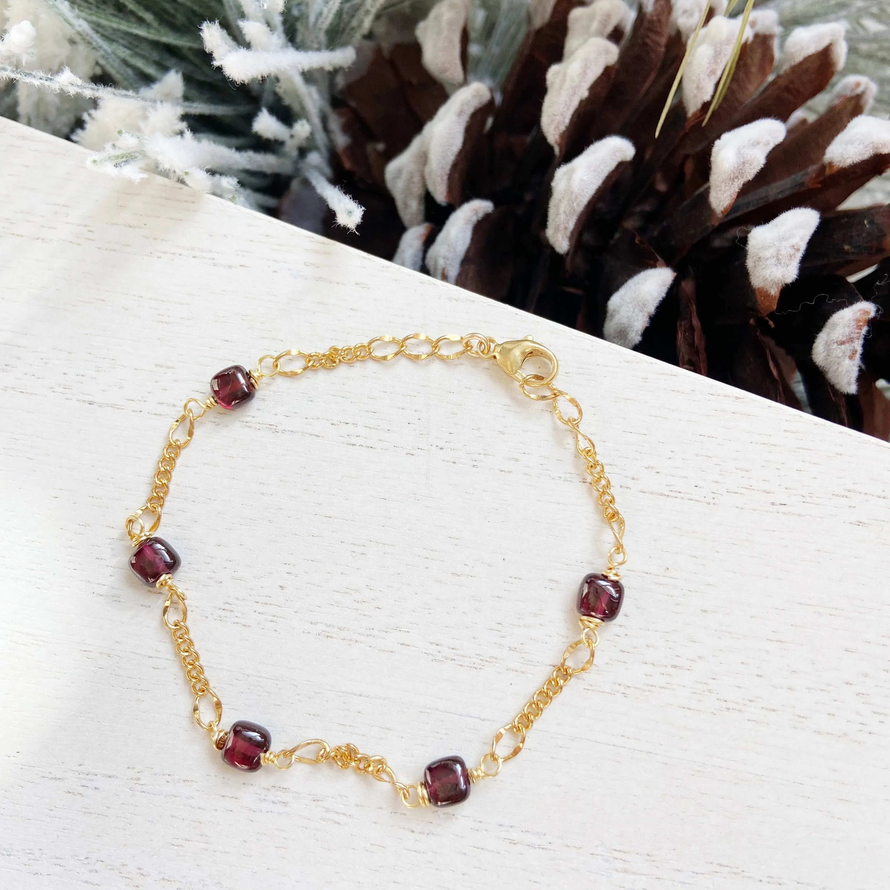 Delicate Garnet Chain Bracelet in Gold or Silver