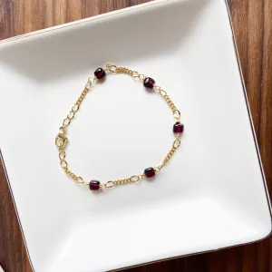 Delicate Garnet Chain Bracelet in Gold or Silver