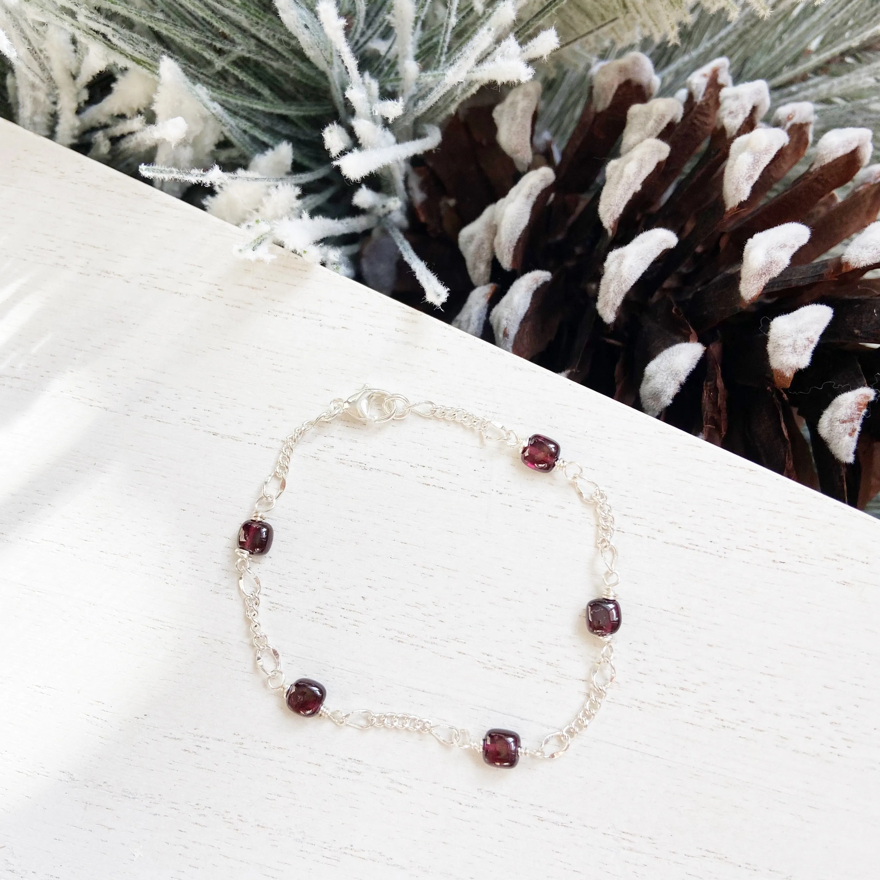 Delicate Garnet Chain Bracelet in Gold or Silver