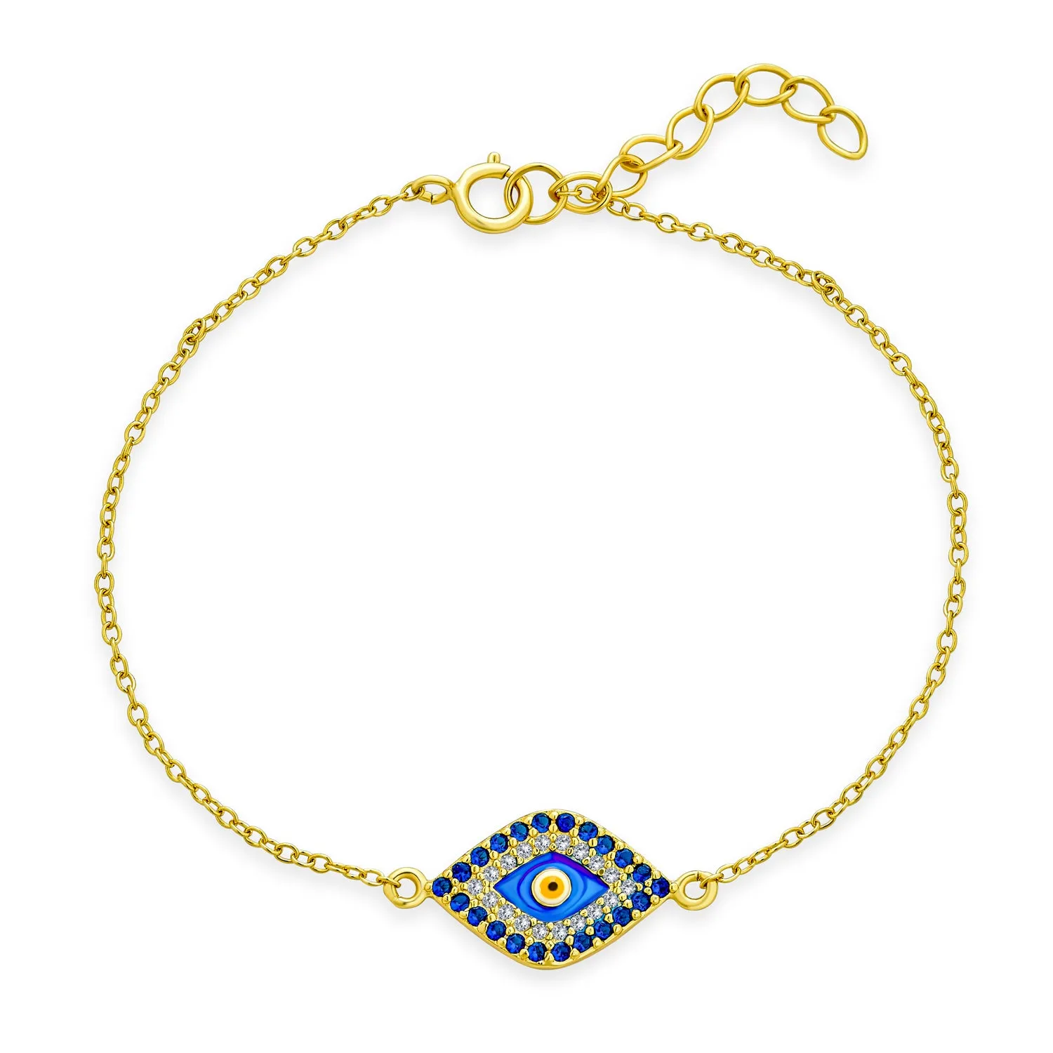 Delicate Tiny Evil Eye Charm Bracelet CZ Gold Plated .925 Silver