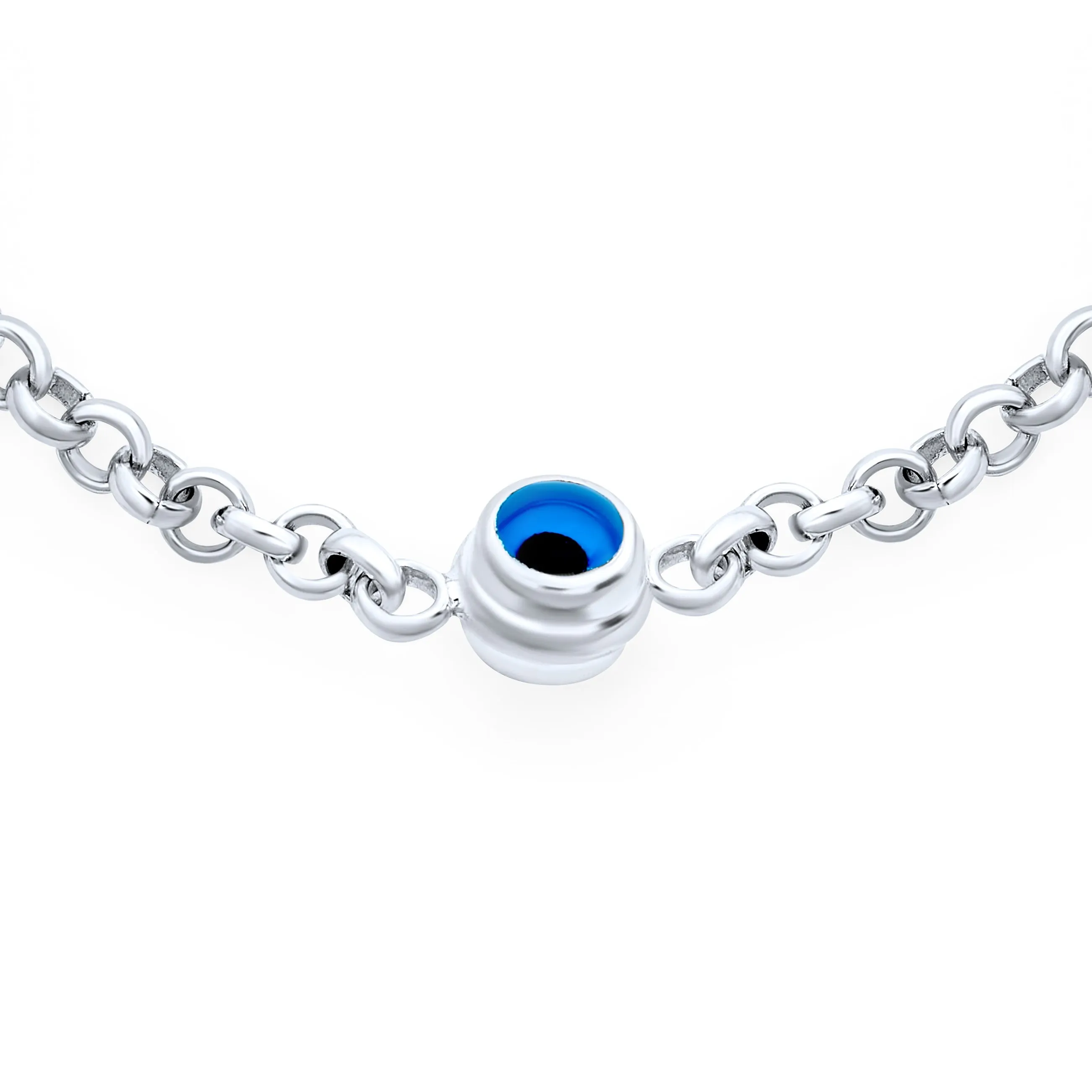 Delicate Turkish Evil Eye Chain Link Bracelet Sterling Silver 7.5 Inch