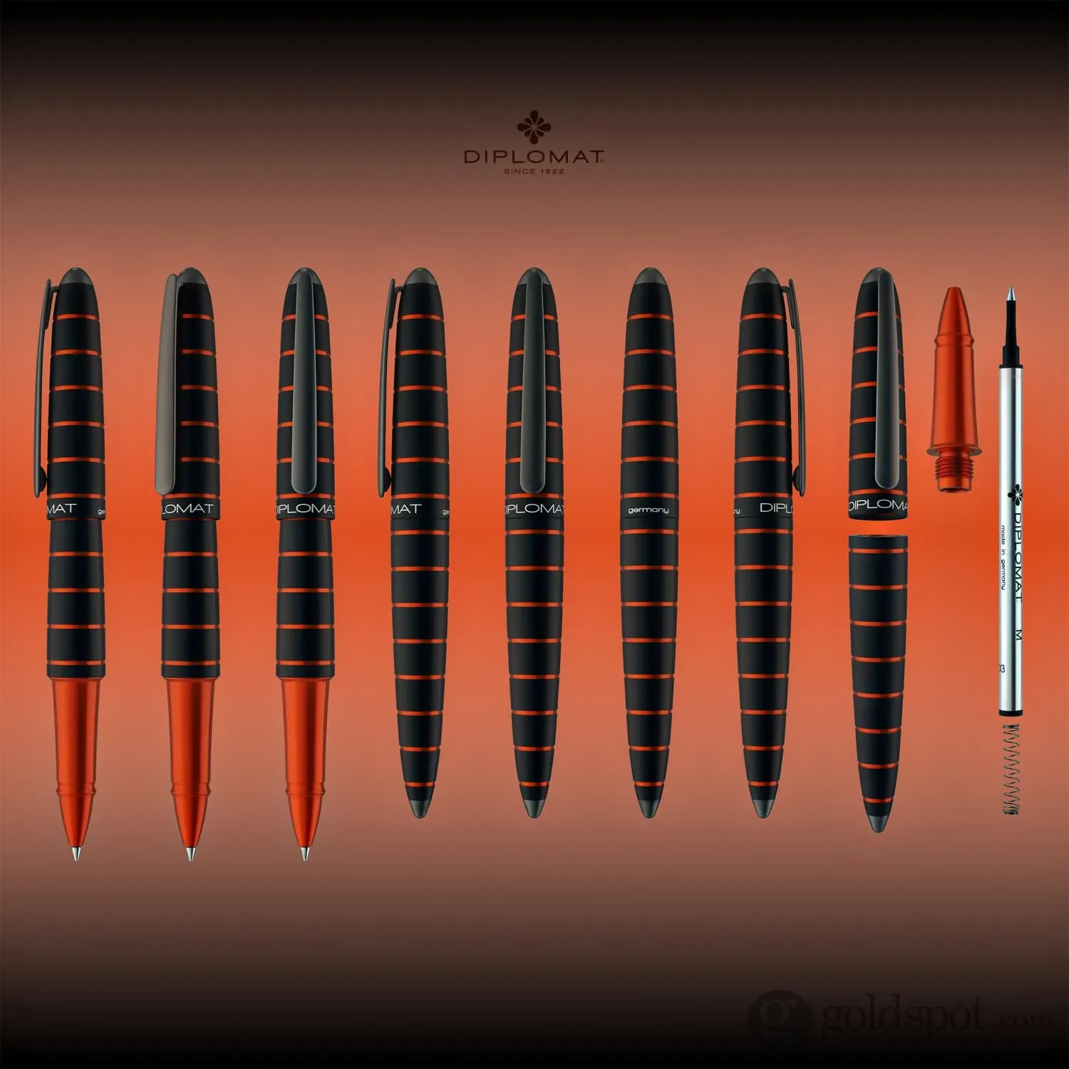 Diplomat Elox Rollerball Pen in Ring Black & Orange