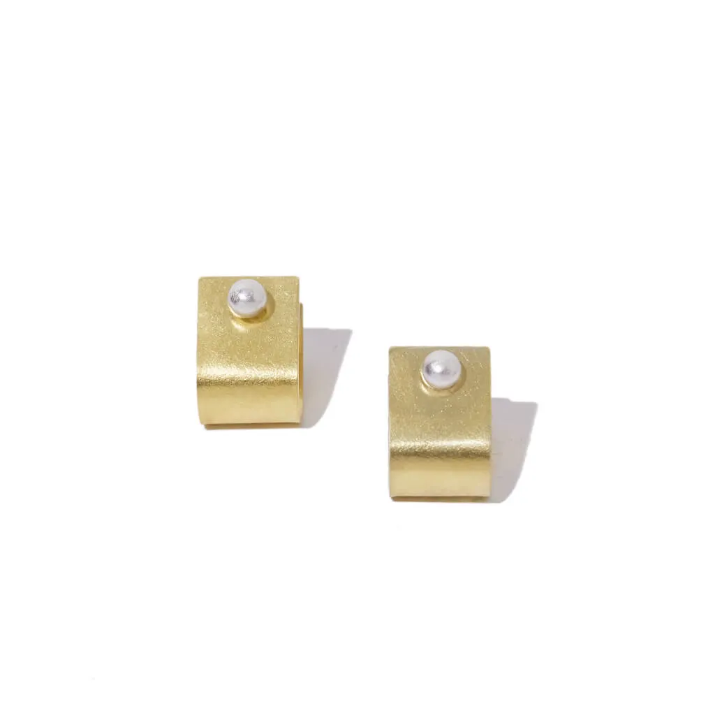 Dot Huggie Earrings - Brass and Sterling Silver