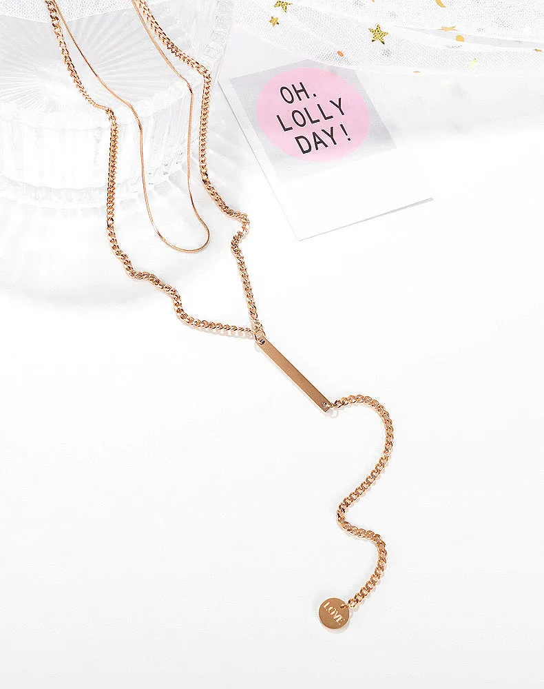 Double Layer Titanium Steel Necklace Personalised Simple Round Sign Jumper Chain