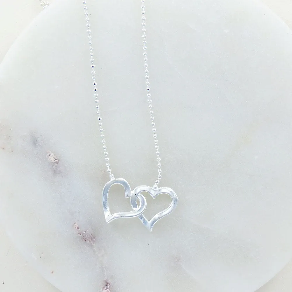 DOUBLE OPEN HEART NECKLACE ON BALL CHAIN