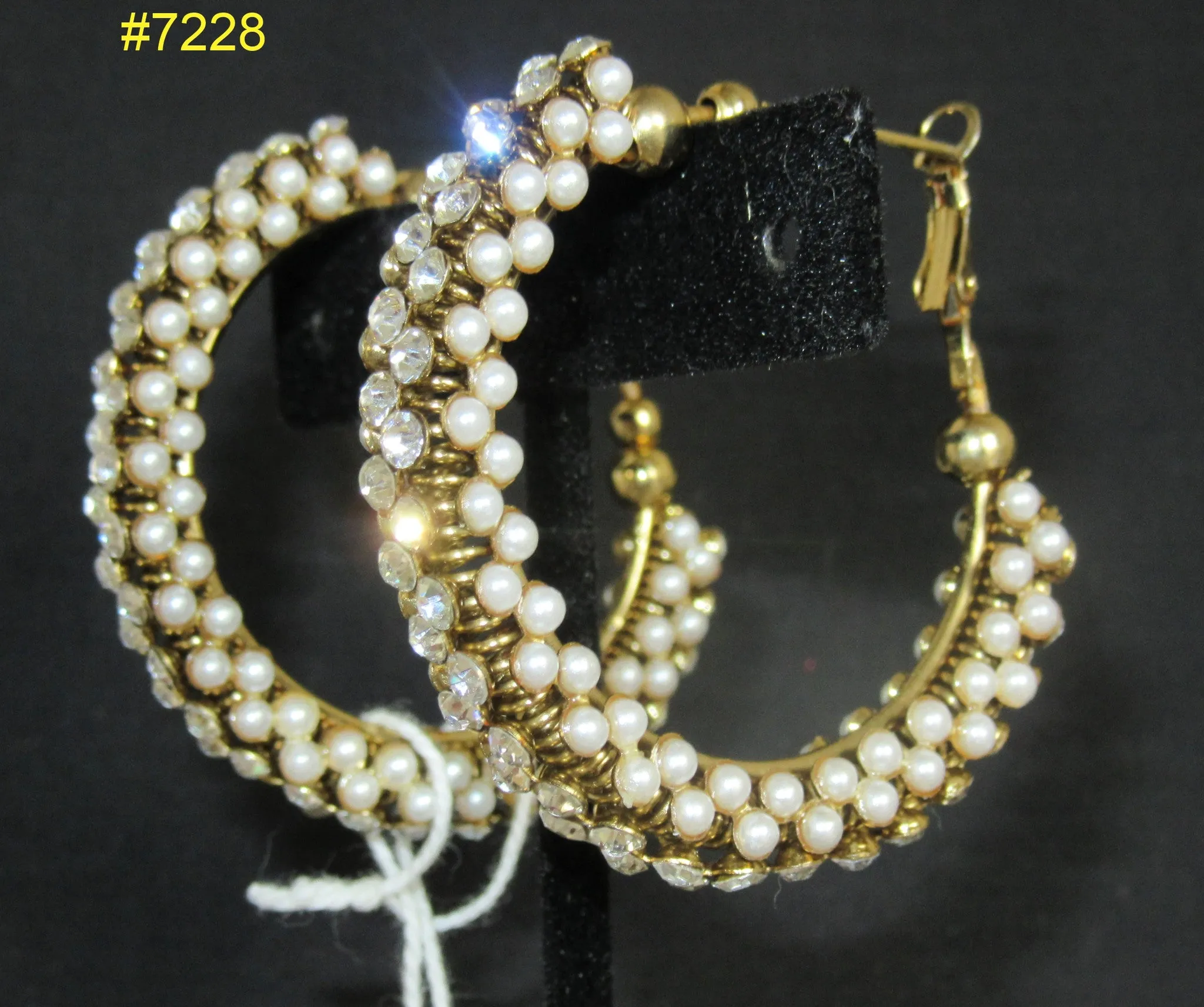 Earrings 7228 Golden Ring Pearls Rhinestones Earrings