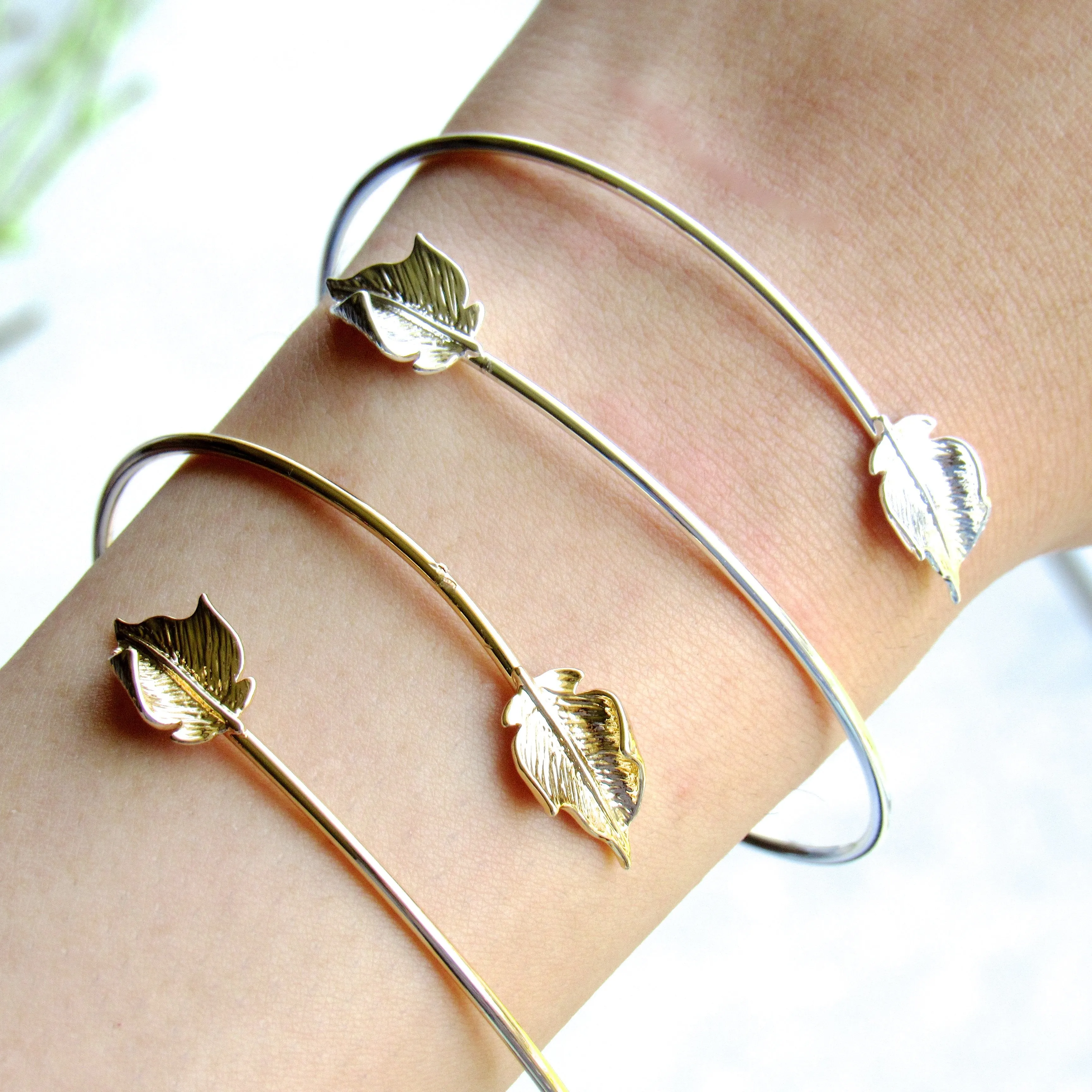 Falling Leaves Bracelet Cuff (Silver & Gold)