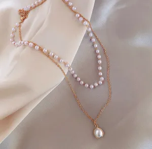 Fashion Simple Chain Beaded Multilayer Necklace Pearl Pendant Necklace Summer Beauty Jewelry