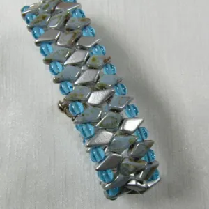 Fashionable Aqua & Gray Crystal Beaded Cuff Bracelet